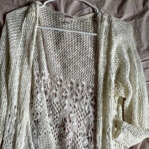 American Eagle Outfitters Ivory Open-Knit Cardigan